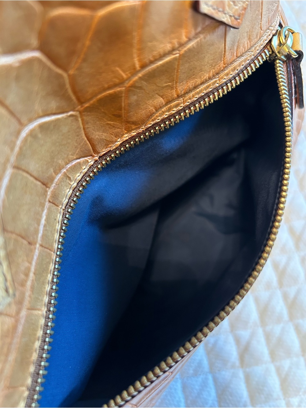 GORGEOUS Dooney & Bourke Italian Croc Embossed MBC3 Zip Zip Satchel in Tan - Picture 10 of 12